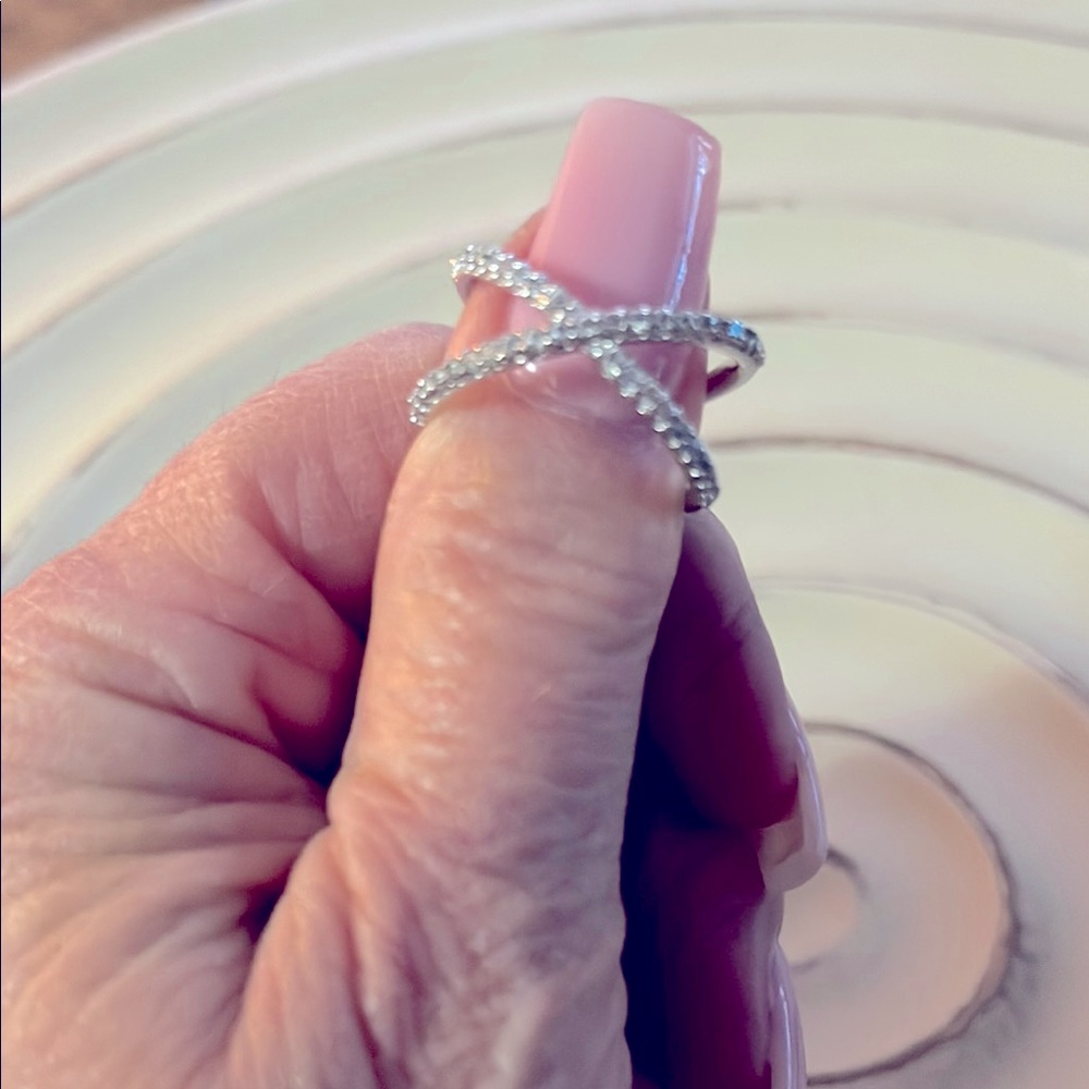 Silver Crossover CZ  Ring